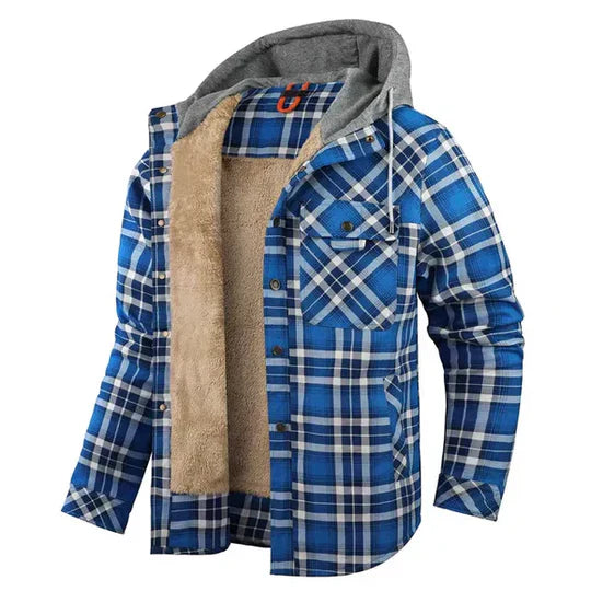 Winter fashion essential: men's hooded shirt jacket, new plaid flannel outerwear