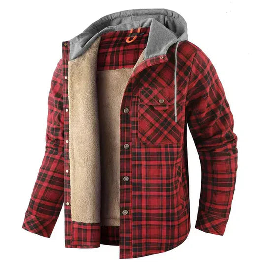 Men's apparel: new plaid flannel hooded shirt jacket, a warm and trendy layering piece