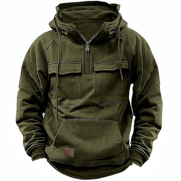 Stylish men's retro motorcycle hoodie with full front zipper, ideal for casual wear