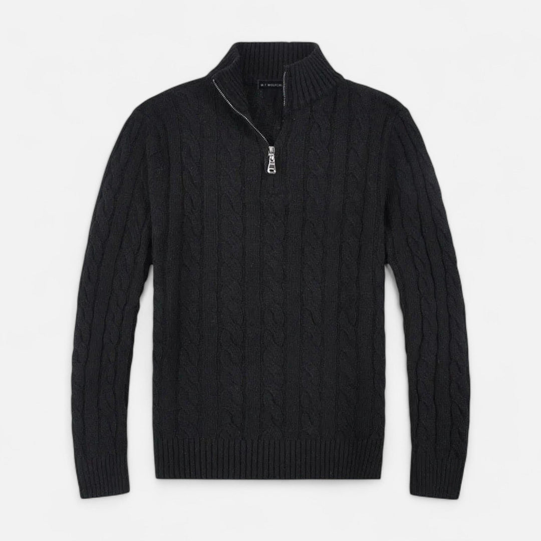 Comfortable men's old money half-zip sweater, perfect for casual luxury and elegant winter fashion. A classic pullover.