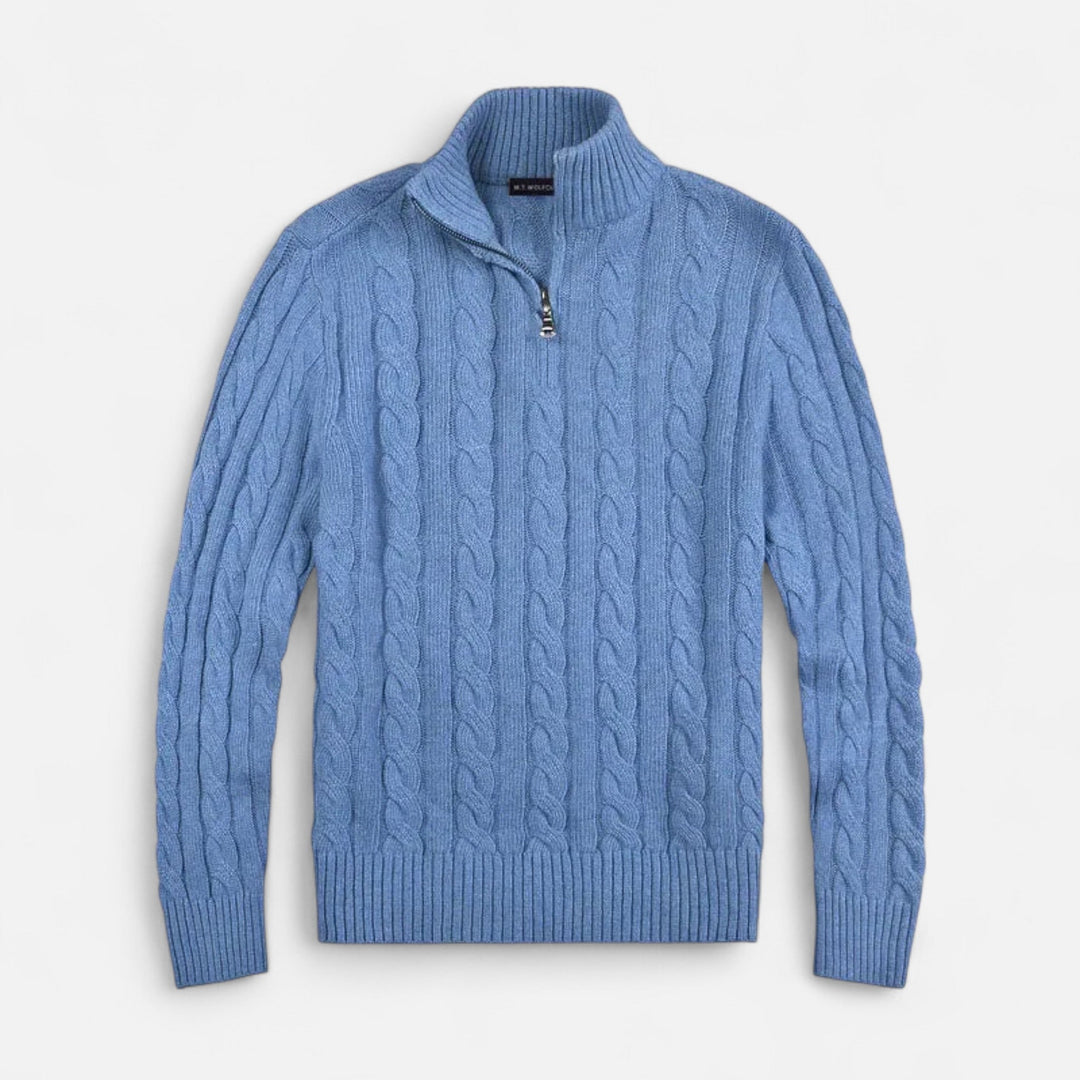 Stylish men's half-zip sweater, blending old money sophistication with modern comfort. A versatile classic knit pullover.