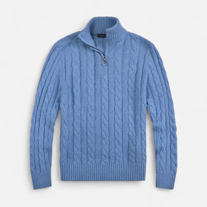 Stylish men's half-zip sweater, blending old money sophistication with modern comfort. A versatile classic knit pullover.