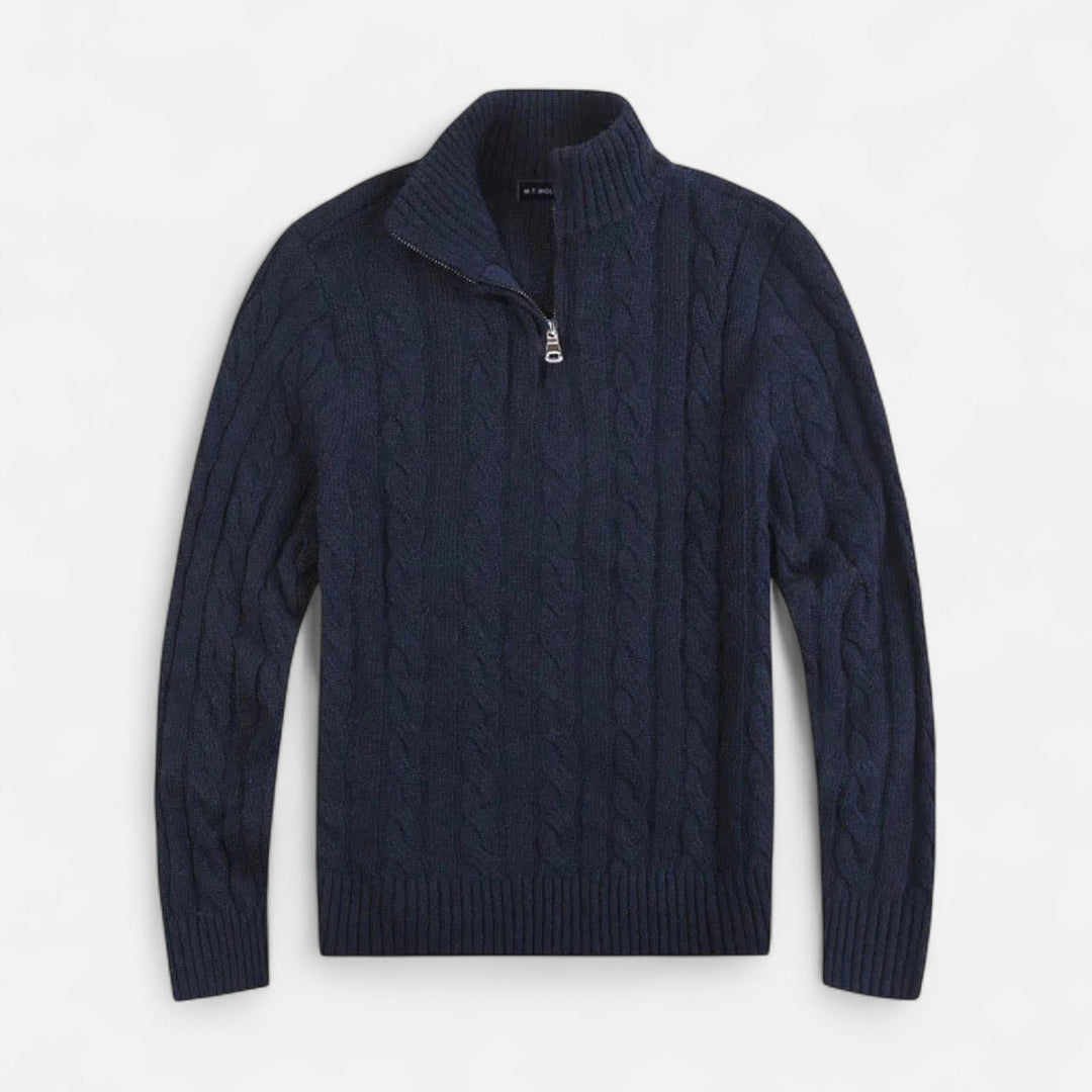 Classic men's half-zip knit sweater, featuring elegant design and refined comfort, essential for timeless old money style.