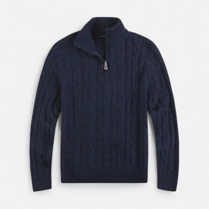 Classic men's half-zip knit sweater, featuring elegant design and refined comfort, essential for timeless old money style.