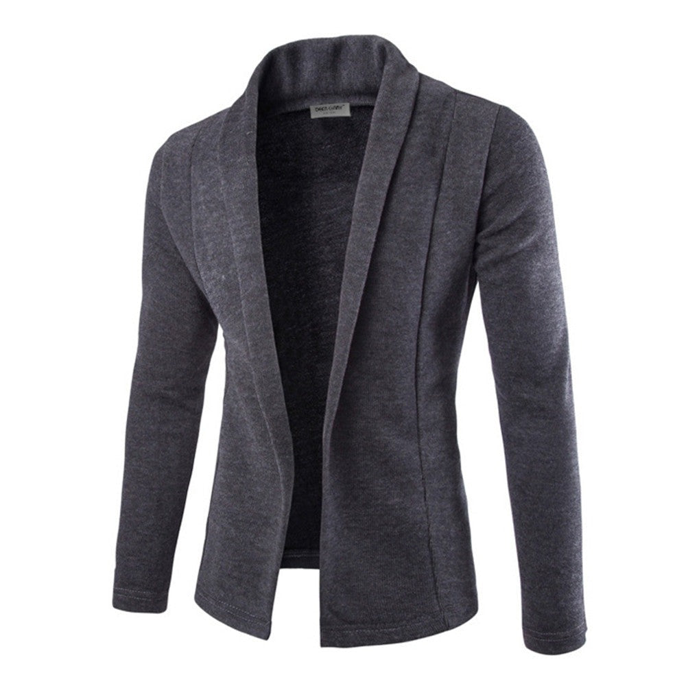 Men's open front shawl collar cardigan in stylish knitwear, perfect for versatile layering and comfort.