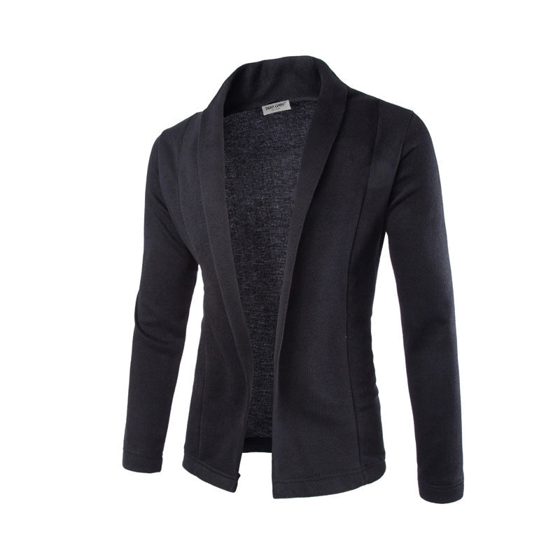 Versatile men's open front shawl collar cardigan, ideal for fall/winter casual wear and stylish layering.