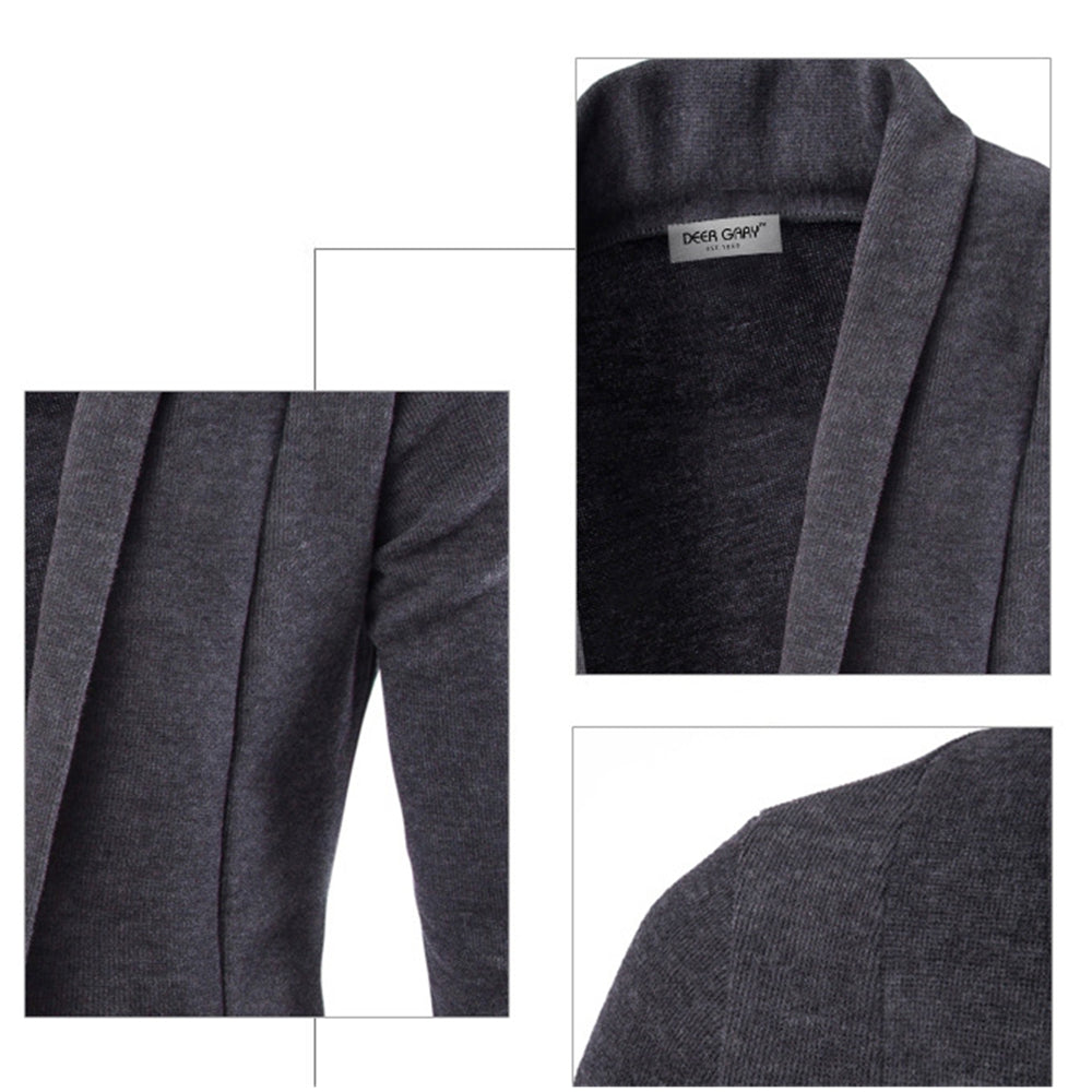 Stylish men's open front cardigan featuring a shawl collar, offering comfort and versatile layering for men.