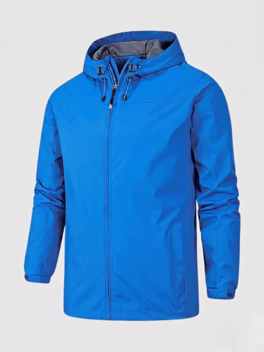 Lightweight men's windbreaker jacket with a hood & full zip, ideal for activewear and daily comfort.