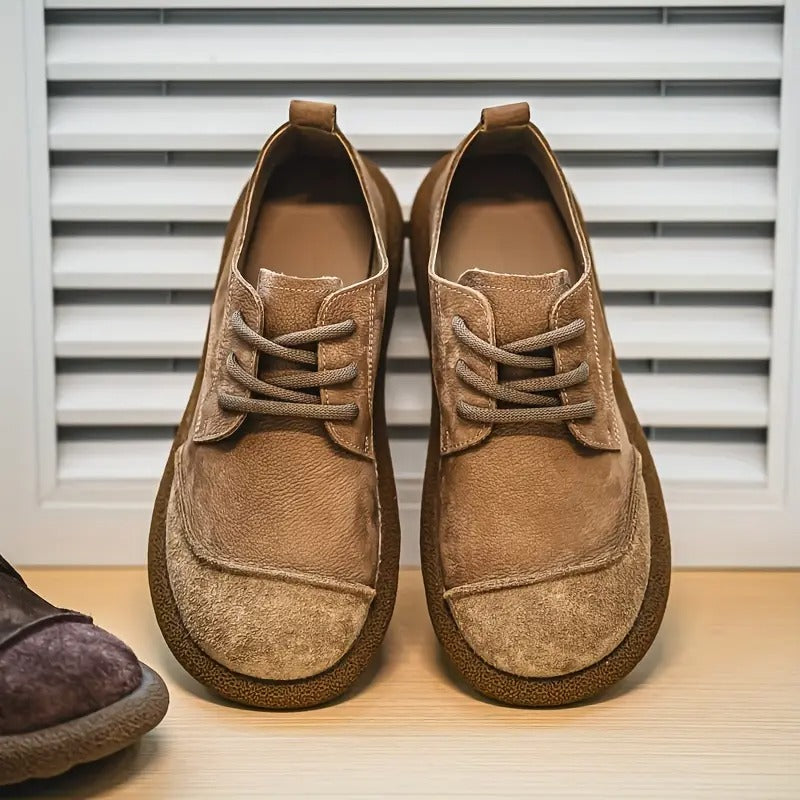 Men's orthopedic brown leather comfort shoes for casual everyday wear, supportive footwear.