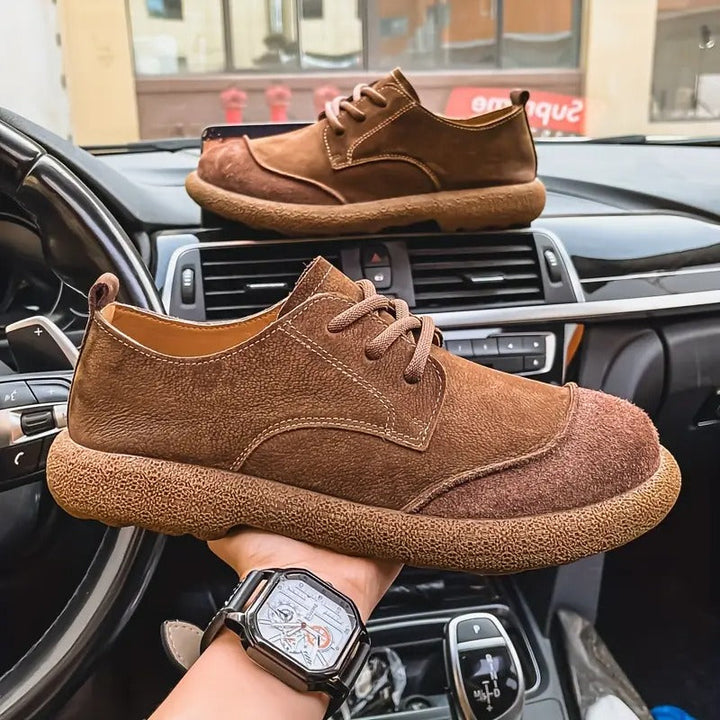 Comfort-focused men's brown leather orthopedic shoes, versatile and supportive for casual wear.