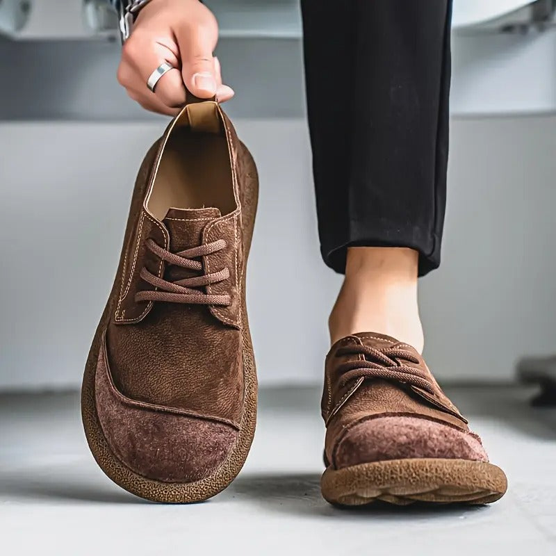 Khaki men's orthopedic leather shoes, designed for all-day comfort and support.