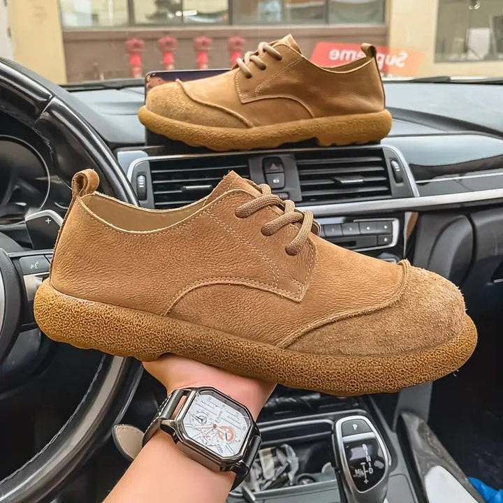 Men's supportive brown leather shoes, ideal orthopedic comfort footwear for daily use.