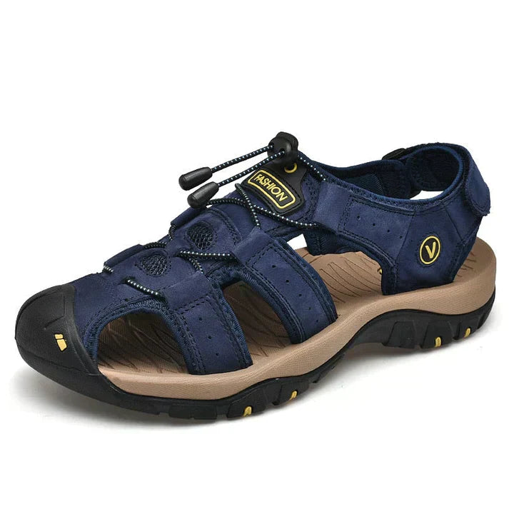 Men's comfort sandals with orthopedic design & arch support, promoting foot health for active summers.