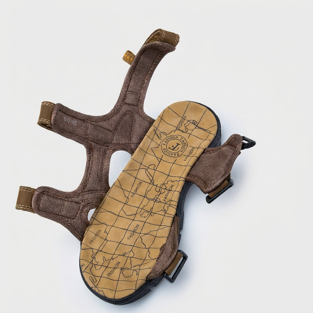 Breathable men's outdoor sandals with orthopedic support, perforated design & adjustable straps for summer comfort.