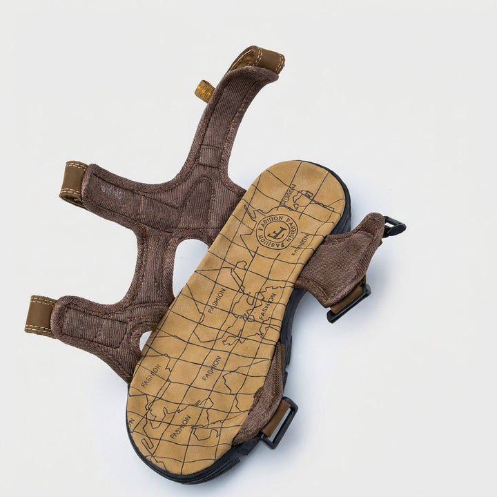 Breathable men's outdoor sandals with orthopedic support, perforated design & adjustable straps for summer comfort.