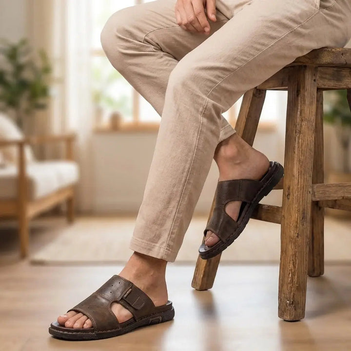 Comfortable men's wide-fit orthopedic slide sandals, ideal for casual summer wear and foot support.