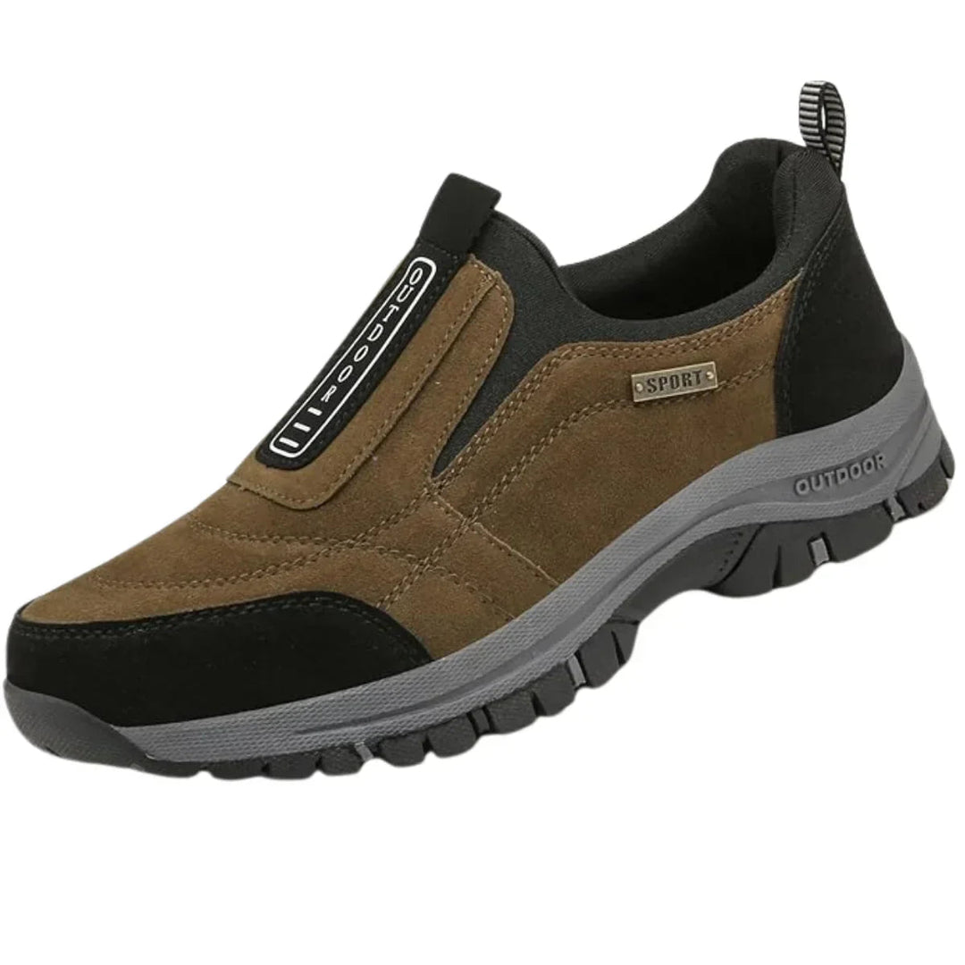 Supportive men's orthopedic footwear: slip-on sneakers offering all-day comfort & arch support for walking.