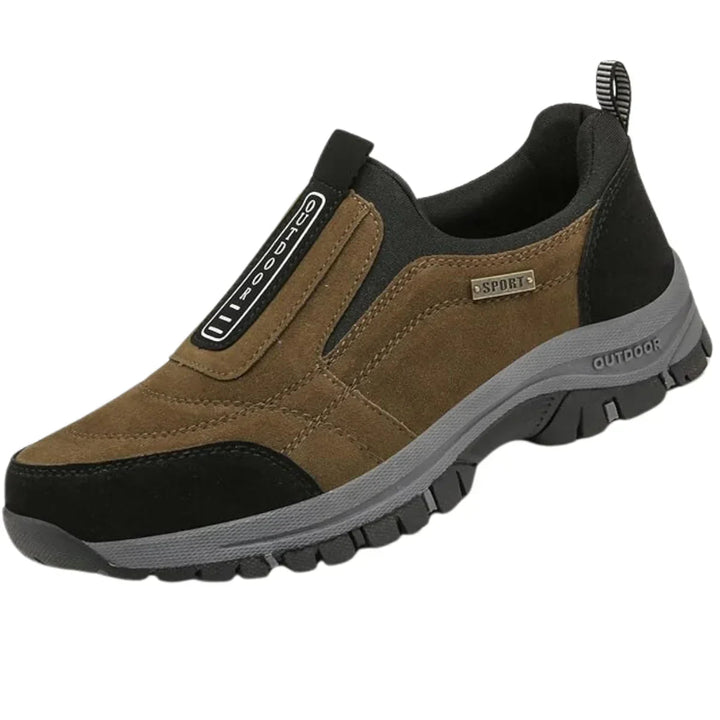 Supportive men's orthopedic footwear: slip-on sneakers offering all-day comfort & arch support for walking.