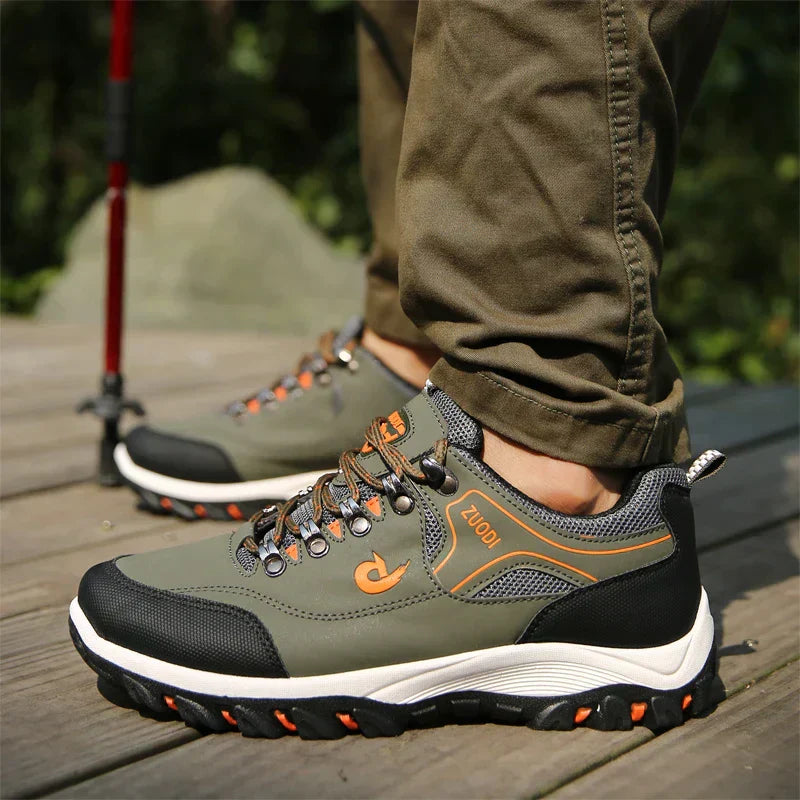 Men's orthopedic walking shoes in a neutral color, designed for all-day comfort and support.