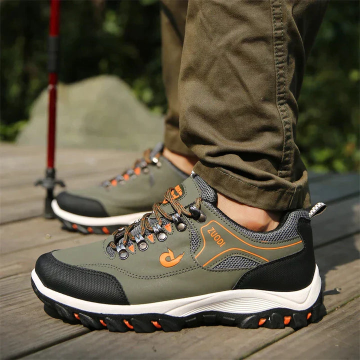 Men's orthopedic walking shoes in a neutral color, designed for all-day comfort and support.