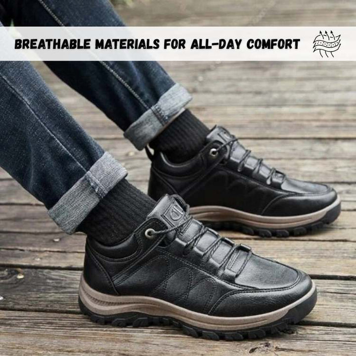 Comfortable men's orthopedic hiking shoes, providing cushioned support and a non-slip grip for outdoor walks.