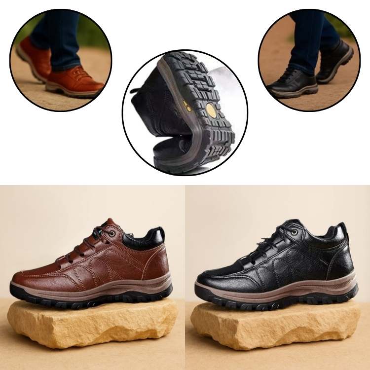 Supportive men's orthopedic walking shoes, engineered for hiking with a cushioned grip & ultimate comfort for foot health.