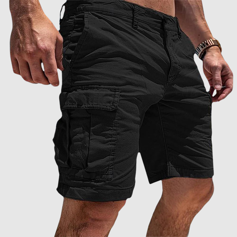 Durable men's hiking cargo shorts with ample utility pockets, designed for rugged outdoor activities.