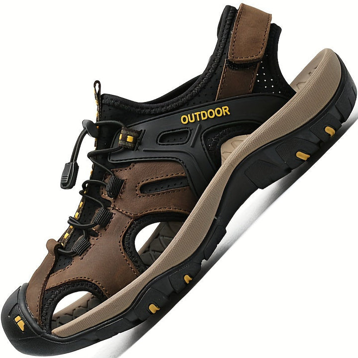 Travel-friendly men's summer sandals, offering closed-toe protection and a grippy non-slip sole.
