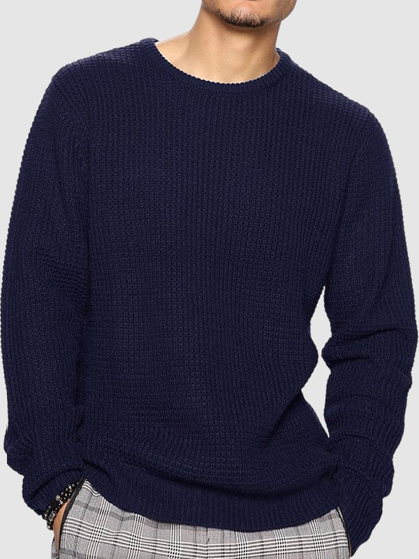 Modern mens oversized crew neck sweater with a relaxed fit, great for casual fall fashion.