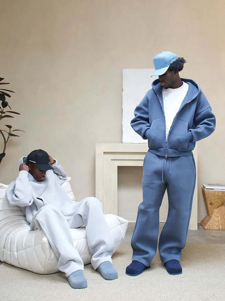 Relaxed fit men's oversized blue tracksuit, ideal for casual wear, athletic leisure & comfortable loungewear.