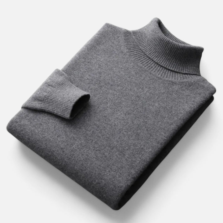 Modern men's high-lapel oversized pullover sweater, a luxury long-sleeve staple for autumn & winter style.