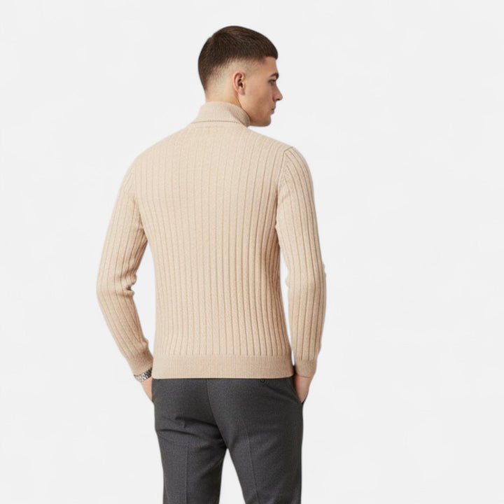 Comfortable men's oversized pullover sweater with a high lapel, ideal for luxurious autumn & winter wear.