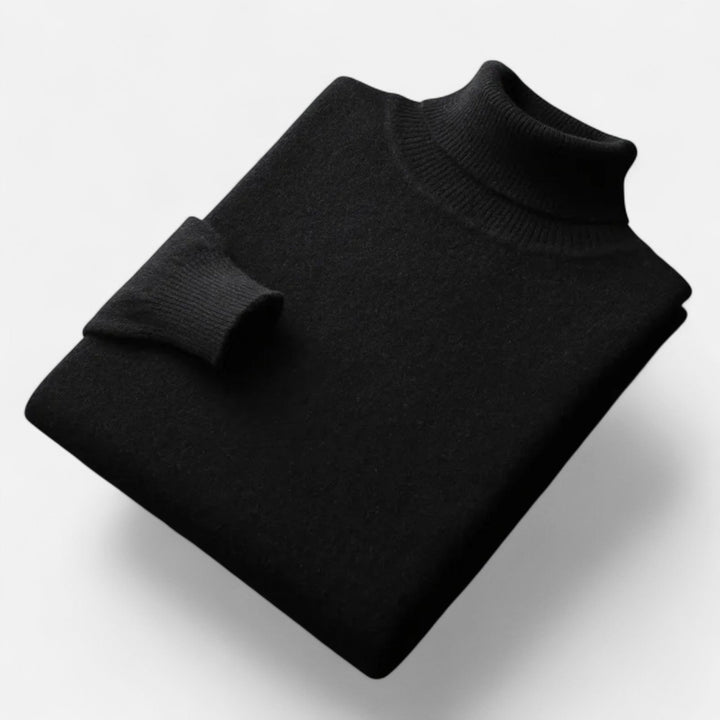 Elegant men's high-lapel oversized pullover sweater, a luxury long-sleeve piece for smart casual occasions.