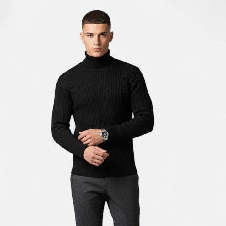 Versatile men's oversized high-lapel pullover sweater, offering comfort & style for casual autumn outings.