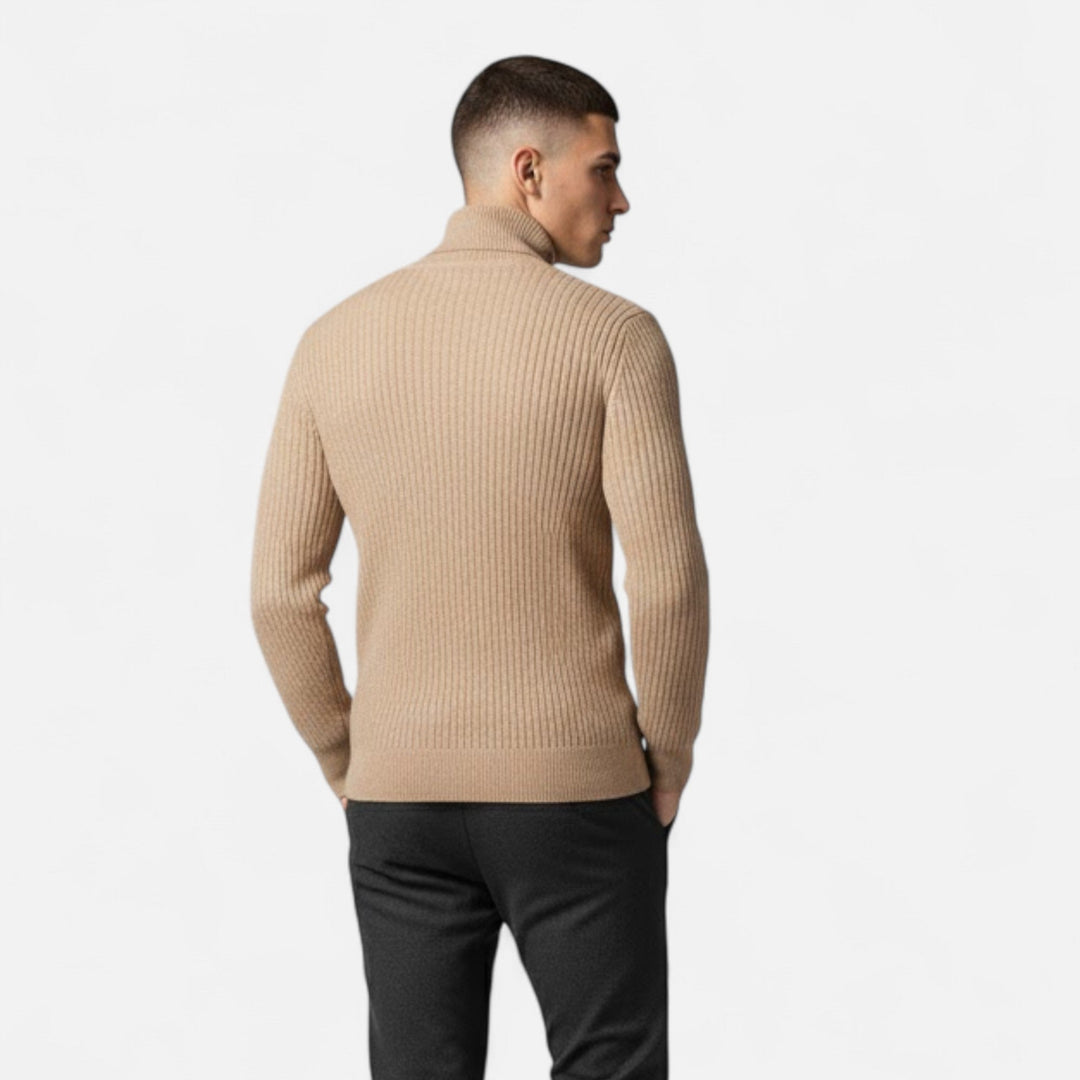 Relaxed fit men's high-lapel oversized pullover sweater, offering ultimate comfort & stylish autumn appeal.