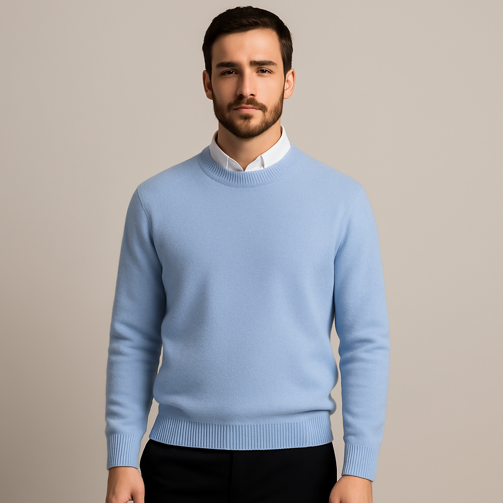 Men's oversized knit fine wool blend sweater in a neutral tone, perfect for winter casual wear