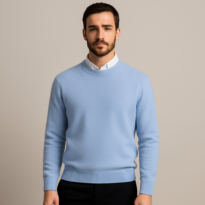 Men's oversized knit fine wool blend sweater in a neutral tone, perfect for winter casual wear
