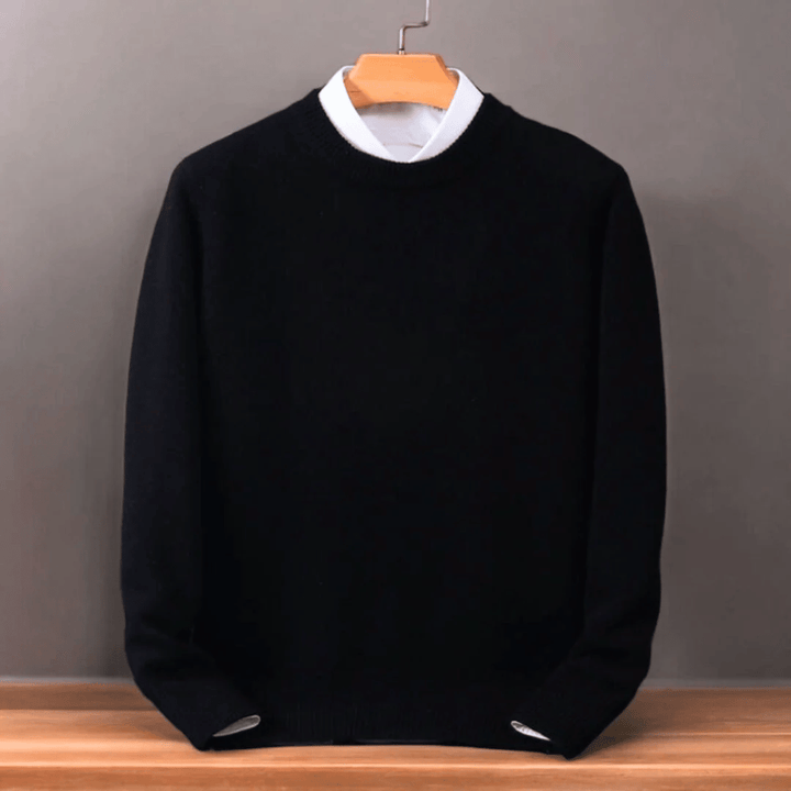 Full shot of men's fleece-lined oversized knit sweater, an essential for men's apparel