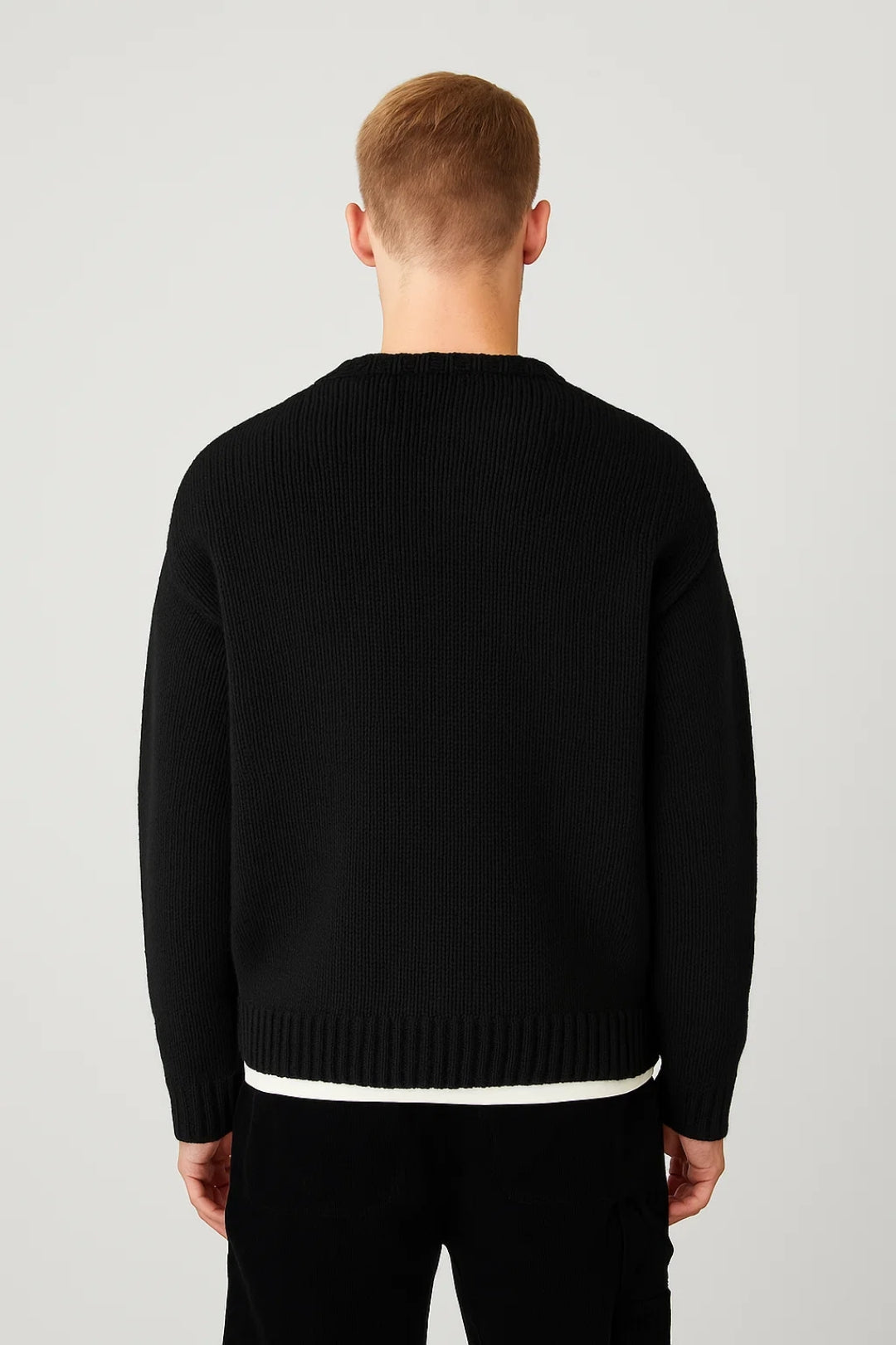 Soft men's oversized knit sweater, a relaxed fit crew neck pullover for supreme comfort and casual everyday style.
