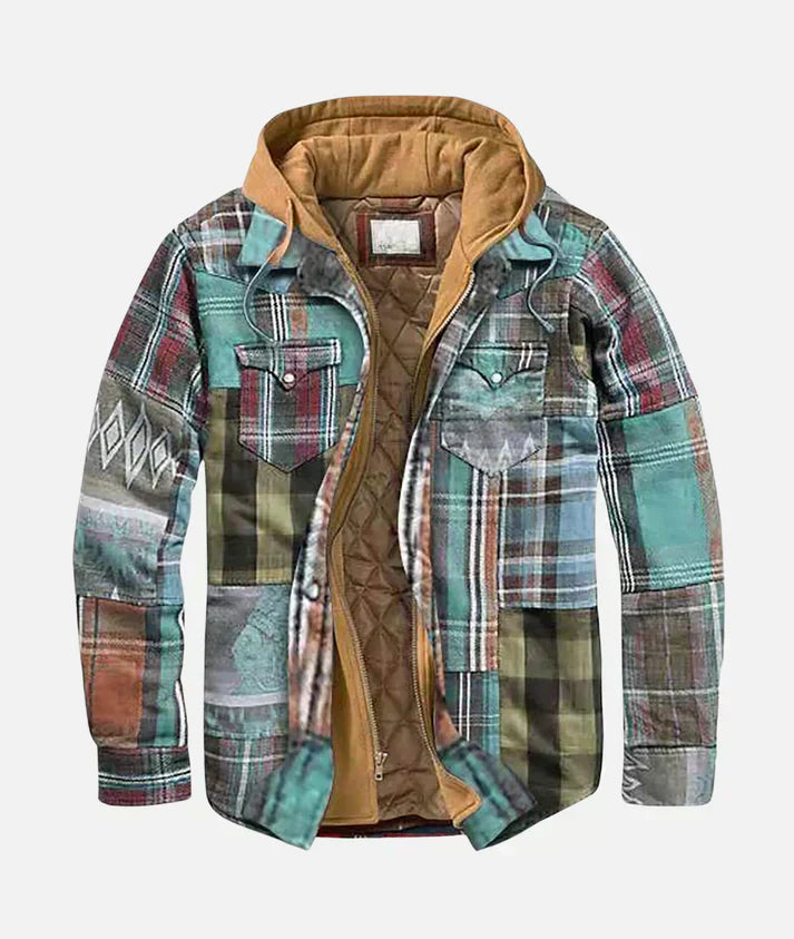 Men's patchwork check pattern gilet for autumn, a stylish sleeveless jacket perfect for layering casual outfits.