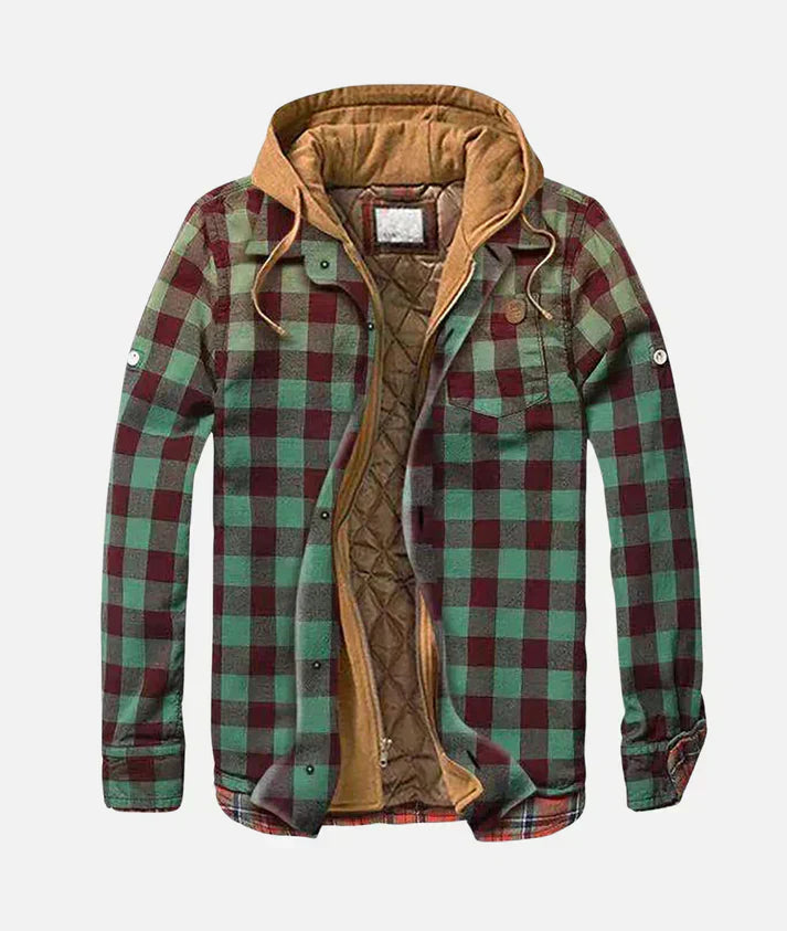 Close-up of a men's patchwork check pattern gilet, highlighting the intricate fabric details of this sleeveless jacket.