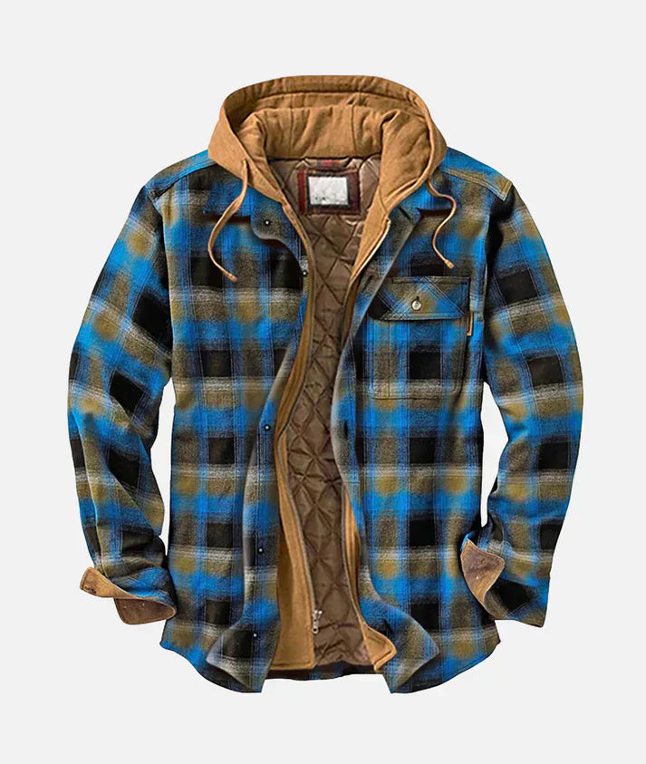 Front view of a men's patchwork check pattern gilet, a fashionable sleeveless jacket and essential outerwear.
