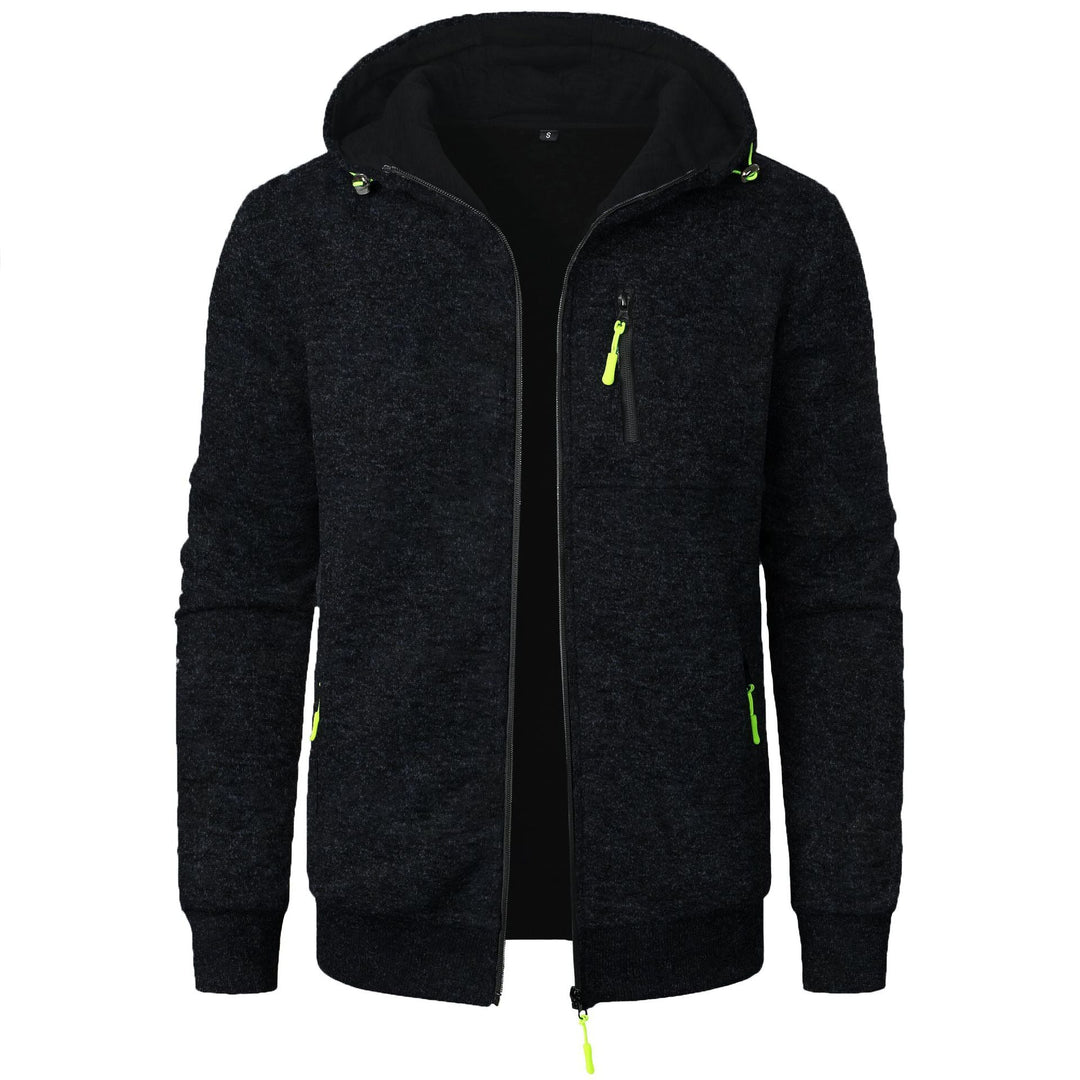 Men's patterned zip hoodie, comfortable and stylish for everyday casual wear and layering.