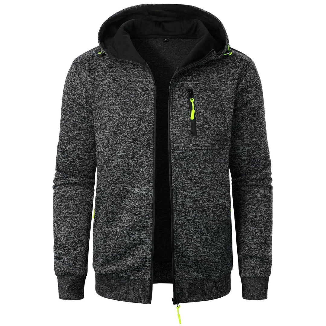 Comfortable men's patterned zip hoodie, ideal relaxed fit for casual wear and layering.