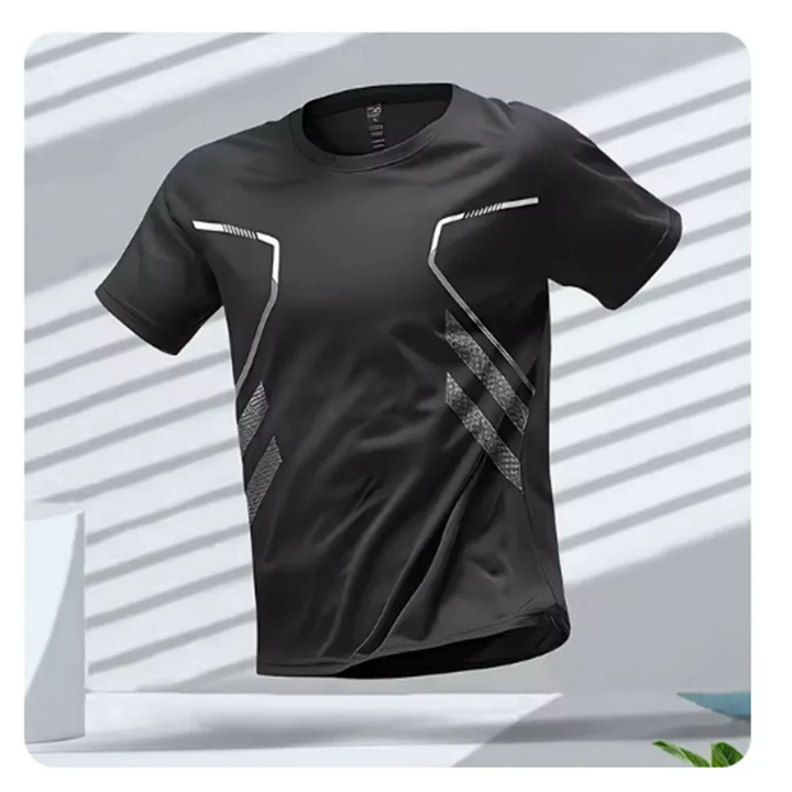 Crew neck men's activewear T-shirt in a vibrant blue, ideal for performance and summer activities.