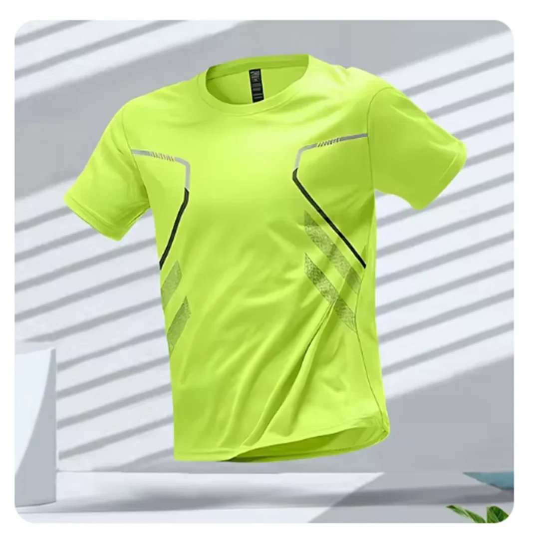 Close-up of the moisture-wicking fabric on a white men's athletic tee, perfect for gym wear.