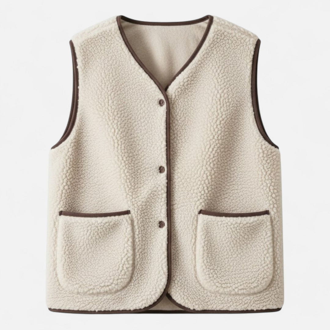 Men's plush cashmere-blend layering vest in warm beige, perfect for winter fashion.