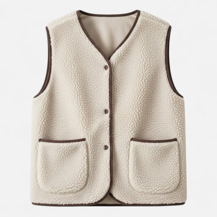 Men's plush cashmere-blend layering vest in warm beige, perfect for winter fashion.