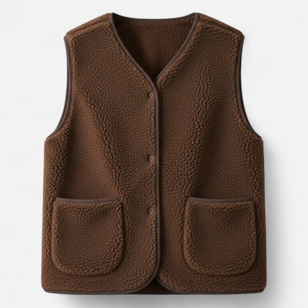 Beige men's plush vest with cashmere blend for ultimate warmth and fashionable winter layering.