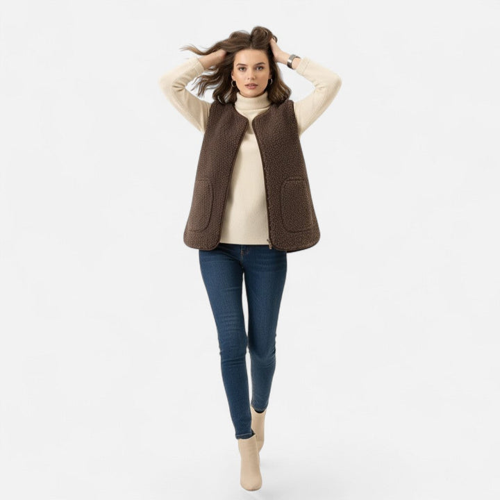 Soft coffee men's cashmere blend plush vest, an essential sleeveless piece for winter fashion.